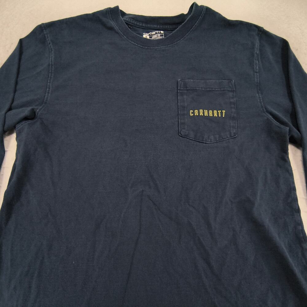 Carhartt Loose Fit Graphic Crew Neck Long Sleeve T Shirt Mens Size Medium M Navy